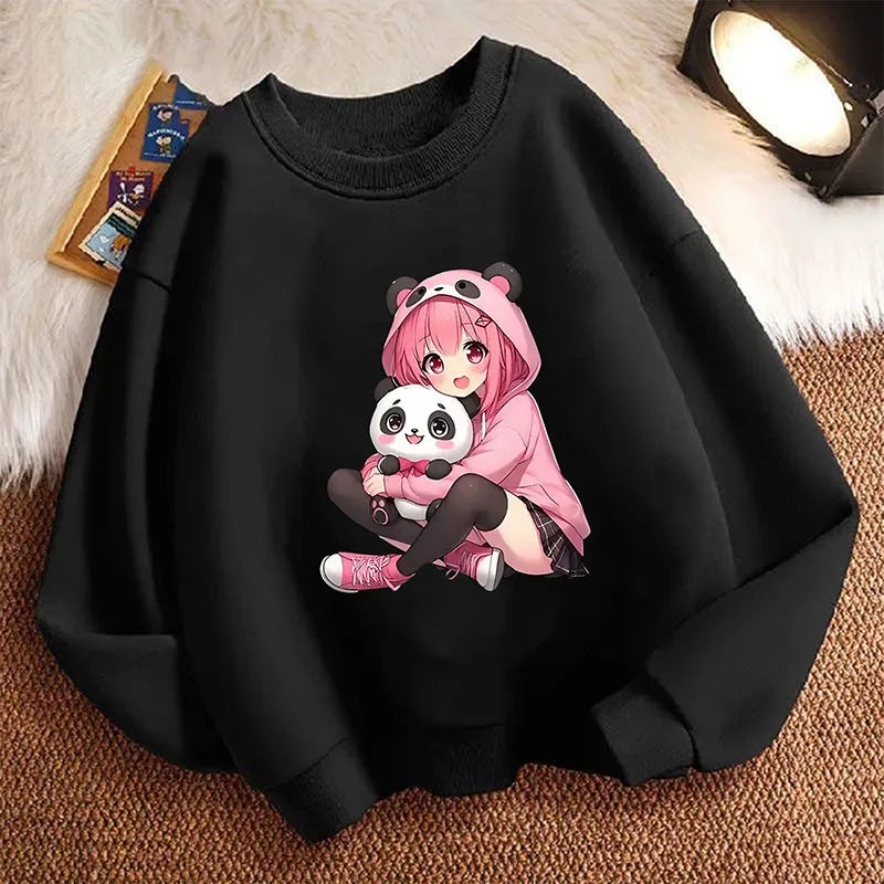 Fashion Anime Japanese Style Girl Children's Pullover Crew Neck Hoodie Sweatshirt Cute Harajuku Hoody Girls Casual Hoodies Kids