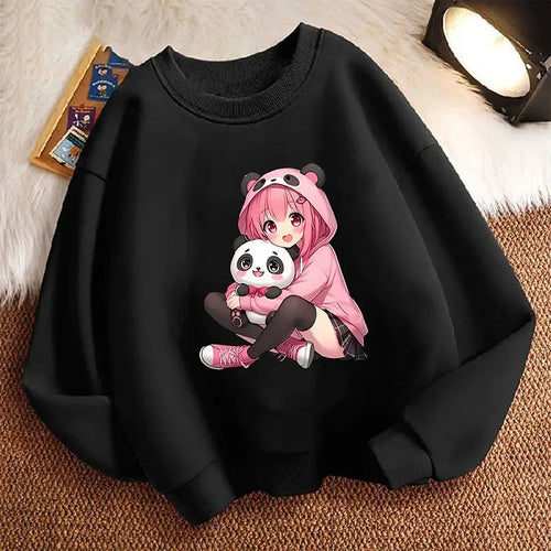 Fashion Anime Japanese Style Girl Children's Pullover Crew Neck Hoodie Sweatshirt Cute Harajuku Hoody Girls Casual Hoodies Kids