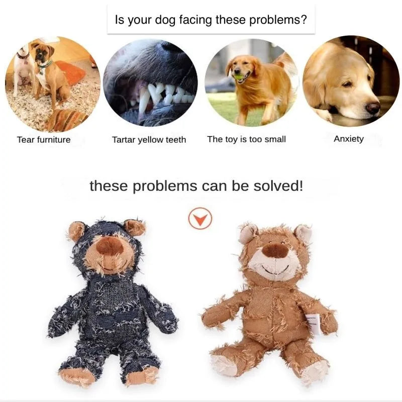 Plush Teddy Bear Dog Toy – Squeaky Soundmaking Chew & Teeth Grinding Toy