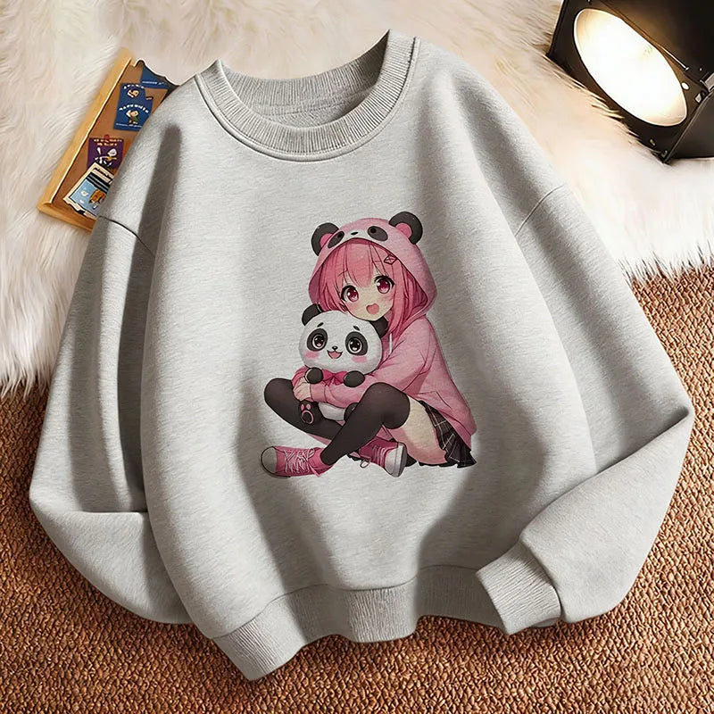 Fashion Anime Japanese Style Girl Children's Pullover Crew Neck Hoodie Sweatshirt Cute Harajuku Hoody Girls Casual Hoodies Kids