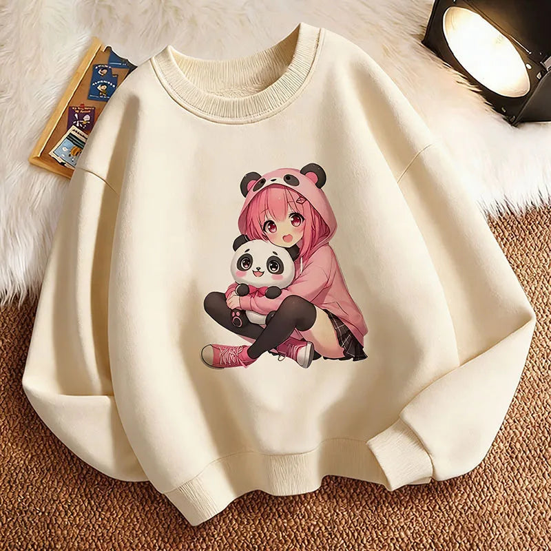 Fashion Anime Japanese Style Girl Children's Pullover Crew Neck Hoodie Sweatshirt Cute Harajuku Hoody Girls Casual Hoodies Kids
