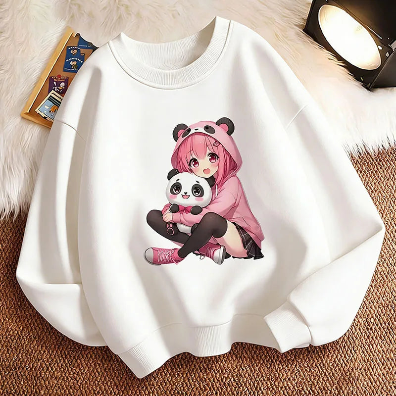 Fashion Anime Japanese Style Girl Children's Pullover Crew Neck Hoodie Sweatshirt Cute Harajuku Hoody Girls Casual Hoodies Kids