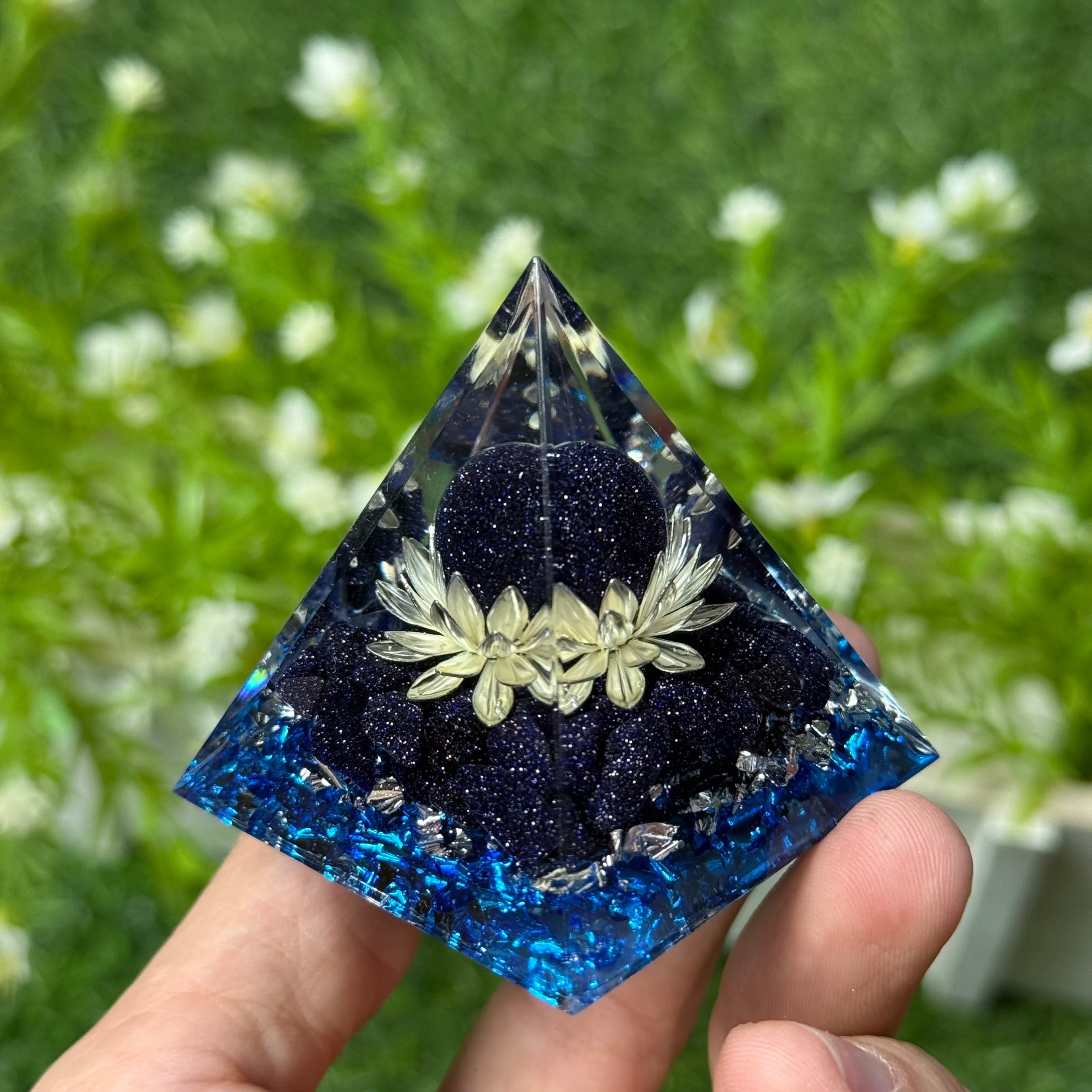 1pc Orgone Pyramid, The Pyramid of Ogan is composed of blue sand crystal balls and blue sand pebbles, Home Desktop Ornaments