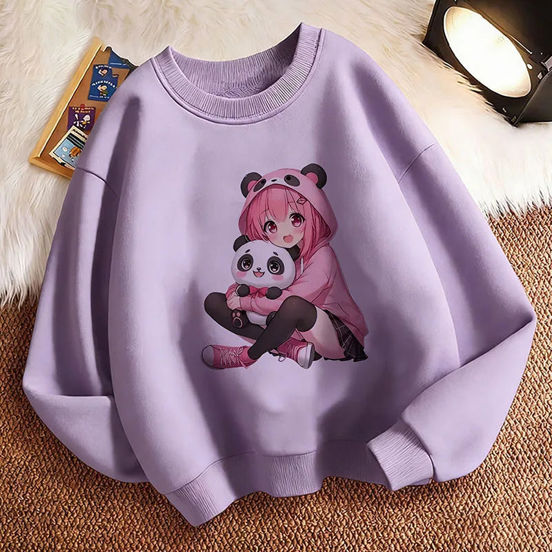 Fashion Anime Japanese Style Girl Children's Pullover Crew Neck Hoodie Sweatshirt Cute Harajuku Hoody Girls Casual Hoodies Kids