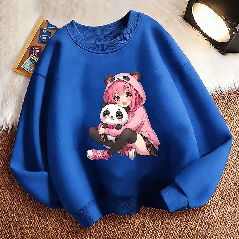 Fashion Anime Japanese Style Girl Children's Pullover Crew Neck Hoodie Sweatshirt Cute Harajuku Hoody Girls Casual Hoodies Kids