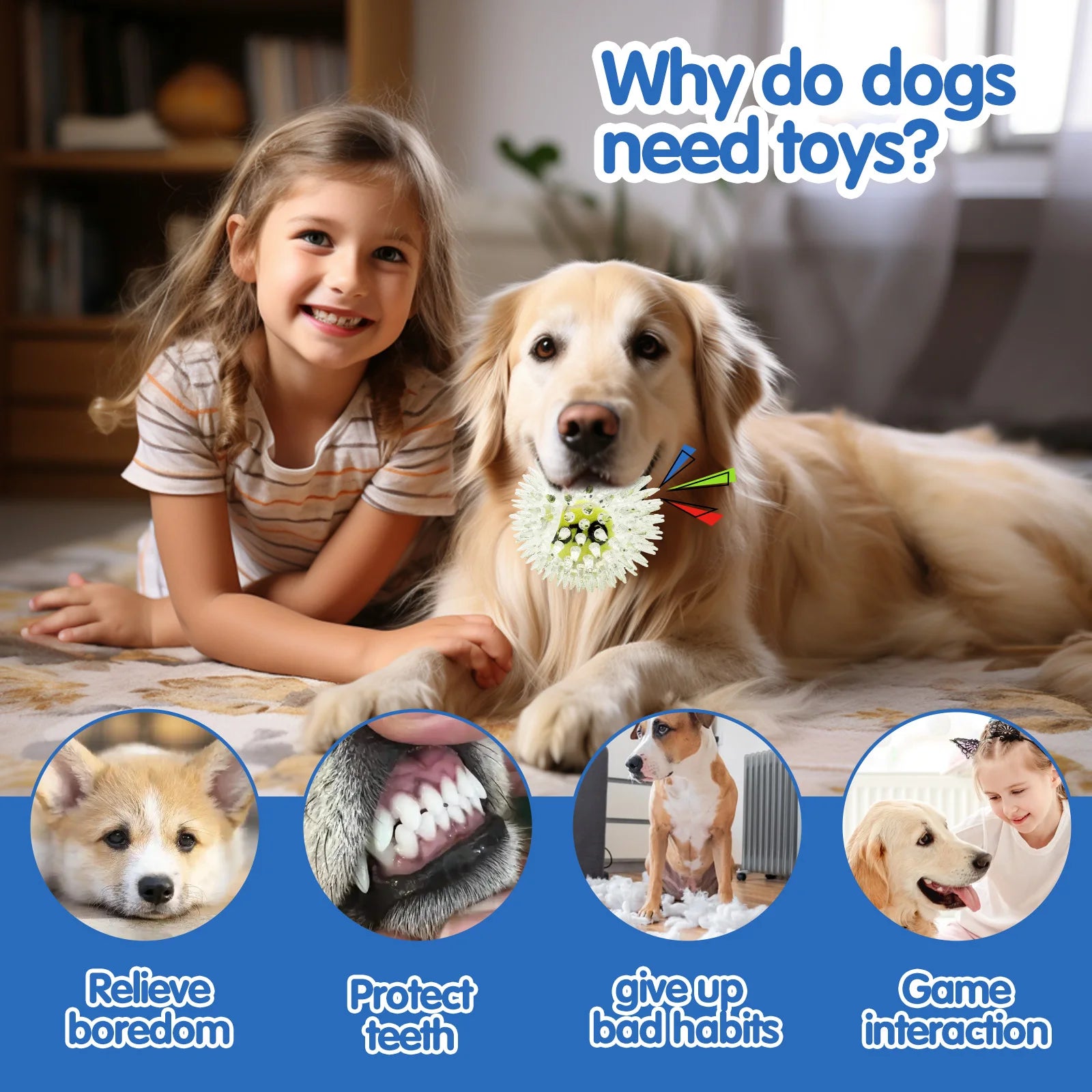 Spiky Rubber Tennis Ball Dog Toy – Squeaky Chew & Grind Toy for All Dog Sizes