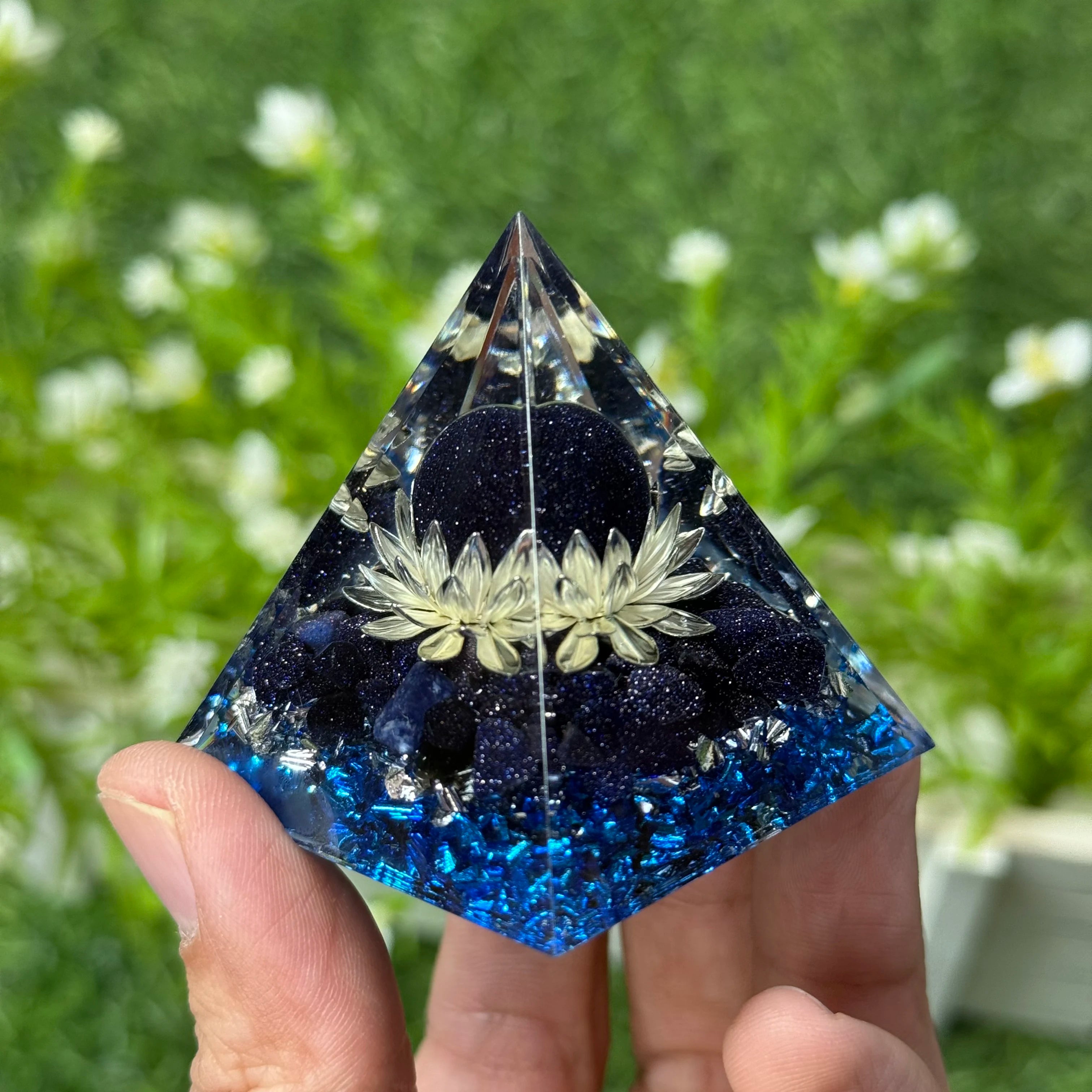 1pc Orgone Pyramid, The Pyramid of Ogan is composed of blue sand crystal balls and blue sand pebbles, Home Desktop Ornaments