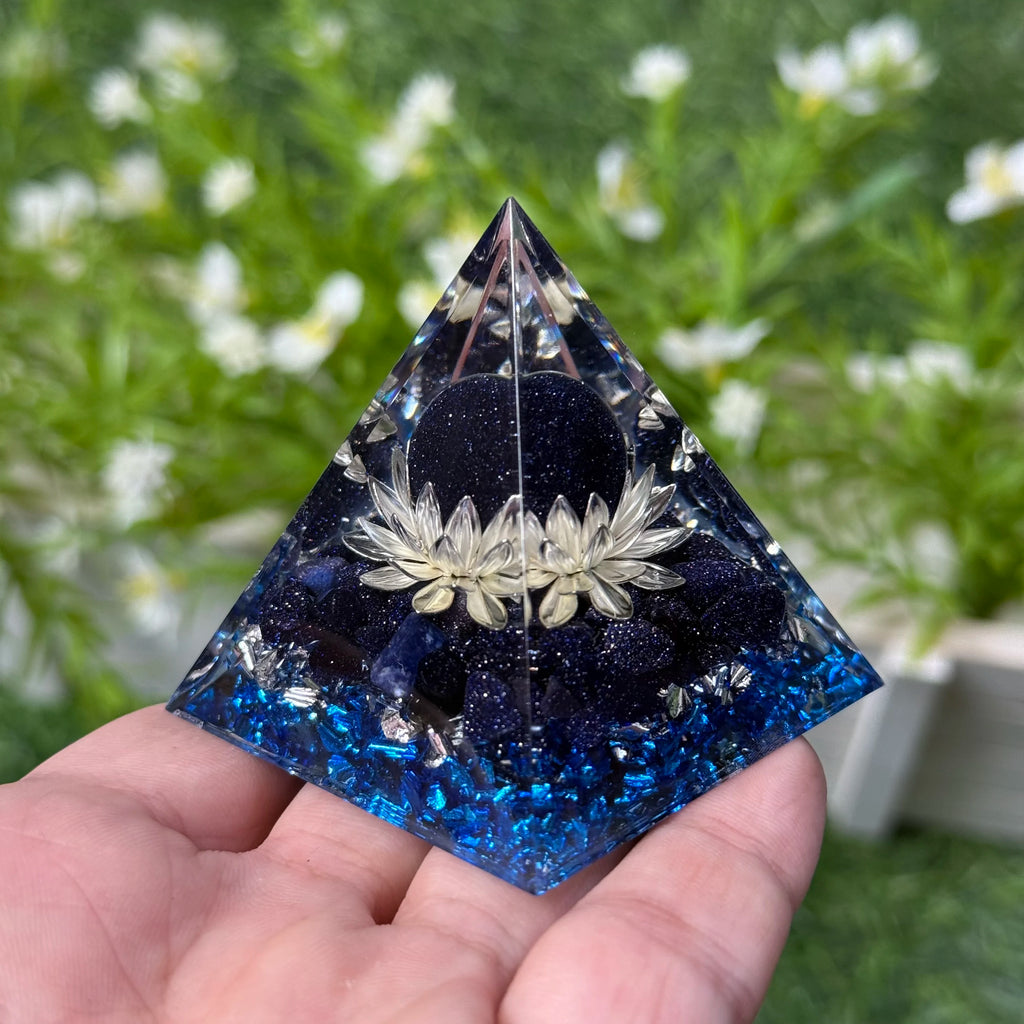 1pc Orgone Pyramid, The Pyramid of Ogan is composed of blue sand crystal balls and blue sand pebbles, Home Desktop Ornaments