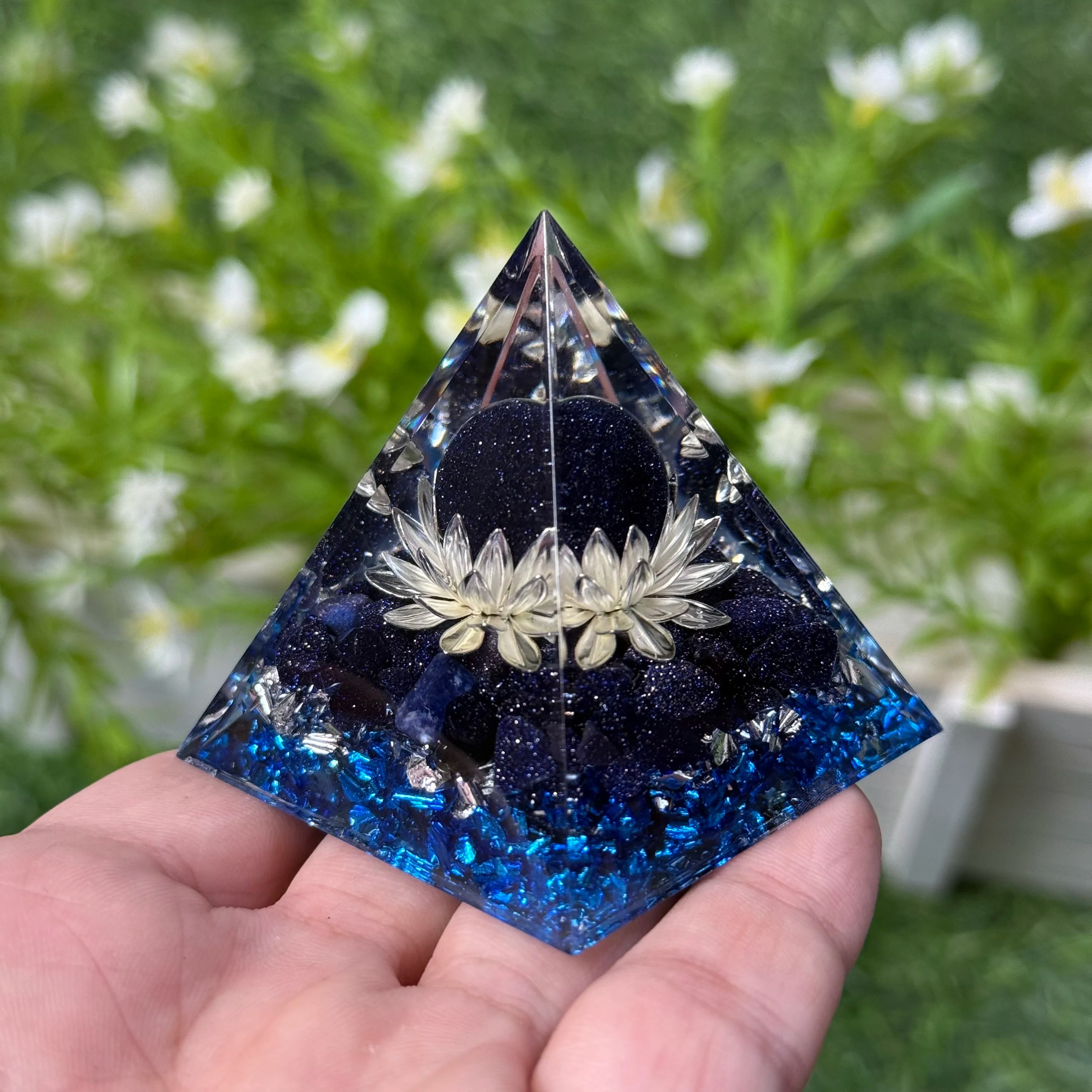 1pc Orgone Pyramid, The Pyramid of Ogan is composed of blue sand crystal balls and blue sand pebbles, Home Desktop Ornaments