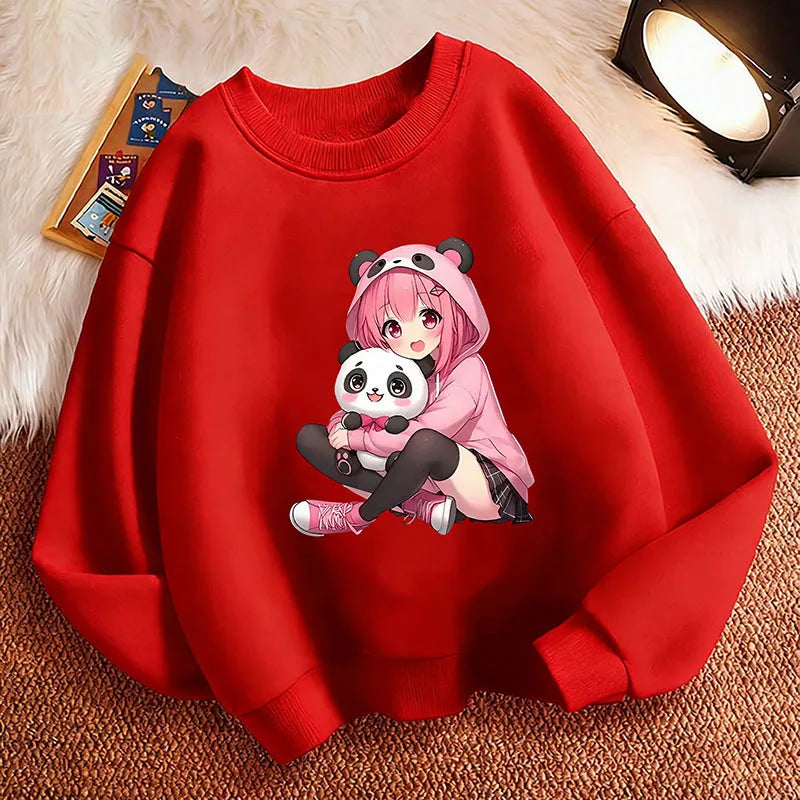 Fashion Anime Japanese Style Girl Children's Pullover Crew Neck Hoodie Sweatshirt Cute Harajuku Hoody Girls Casual Hoodies Kids