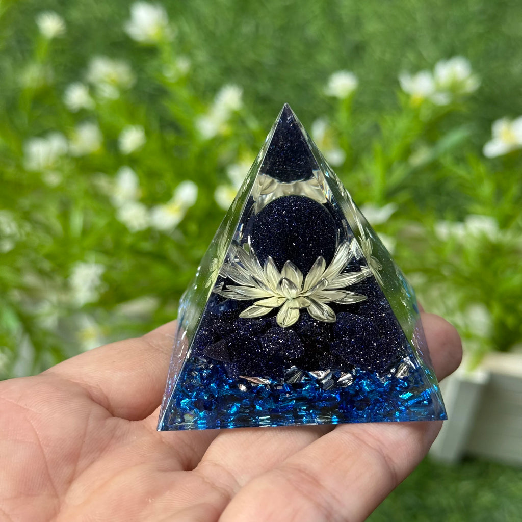 1pc Orgone Pyramid, The Pyramid of Ogan is composed of blue sand crystal balls and blue sand pebbles, Home Desktop Ornaments