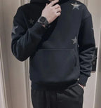 Hoodies Graphic Sweatshirt for Men Black Hip Hop Male Clothes Loose Luxury Aesthetic Emo 90s Vintage Simple Winter S Warm Hooded